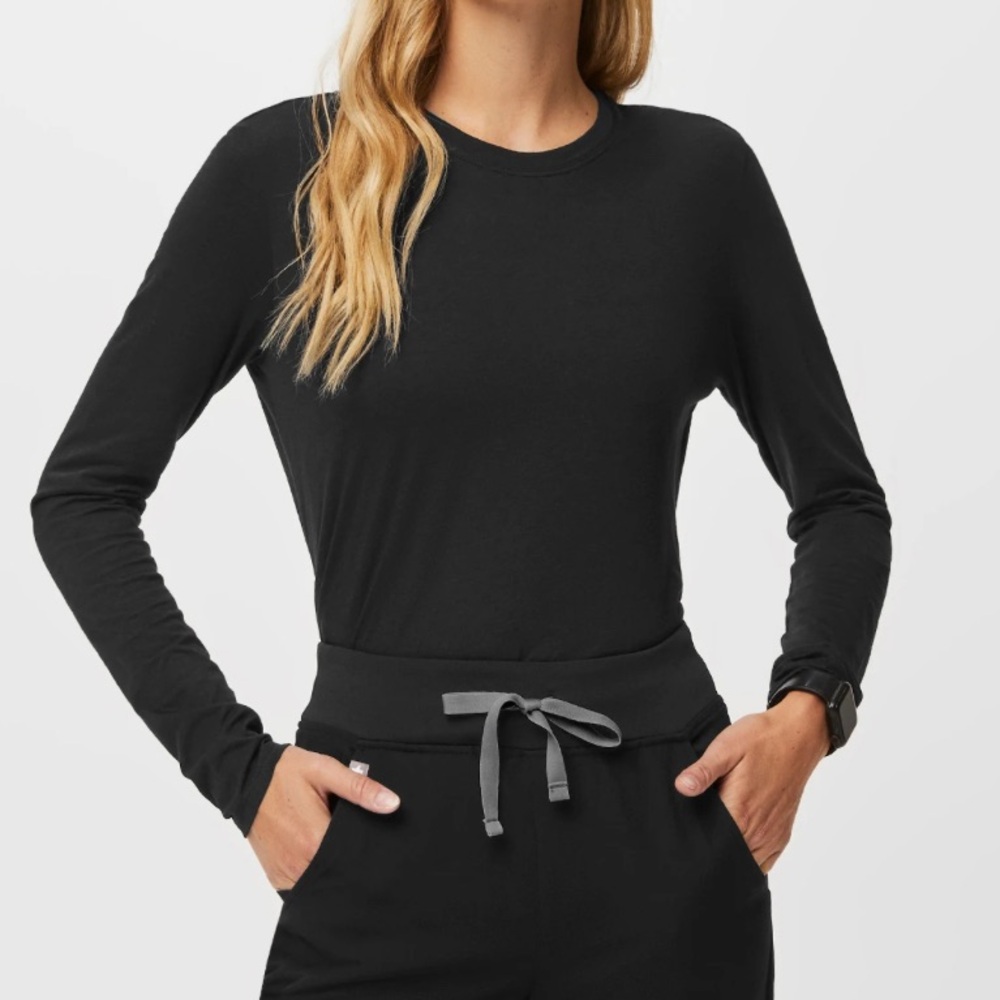 Figs Long-Sleeve Supersoft Underscrub, Crew Neck in Charcoal Gray